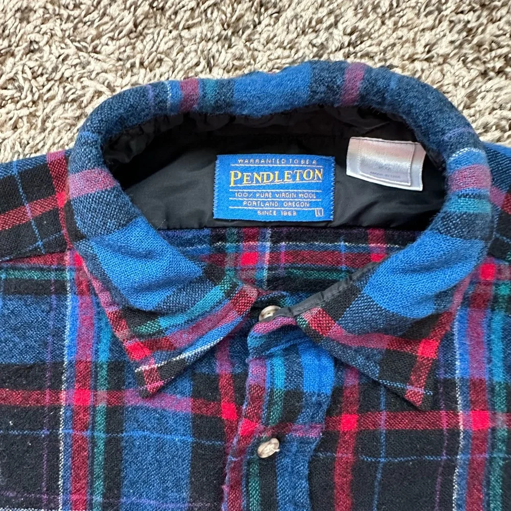 PENDLETON 100% Wool Plaid Shirt Women *Large* Made In USA *READ DESCRIPTION* - Picture 3 of 8
